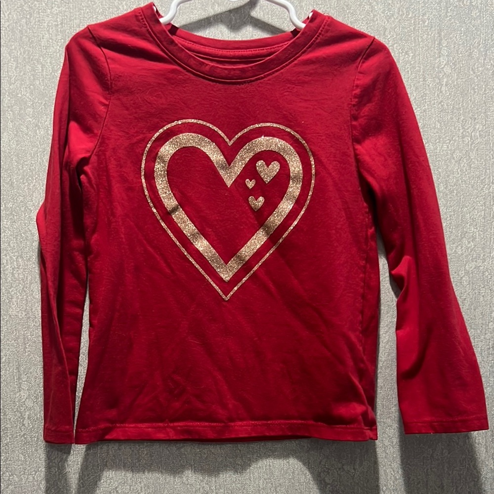 Cat & Jack Red Long Sleeve Tee with Metallic Heart